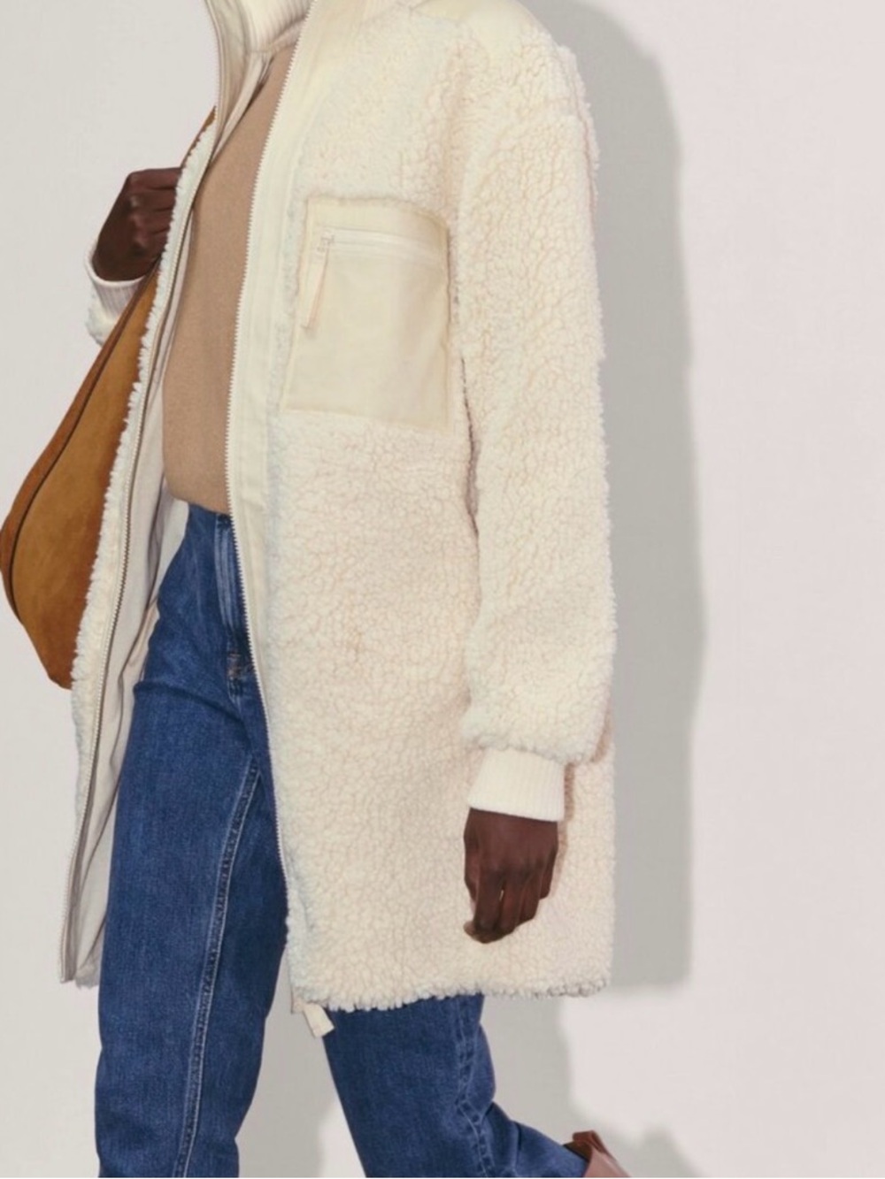 Everlane Cream Sherpa Zip-Front Teddy Coat